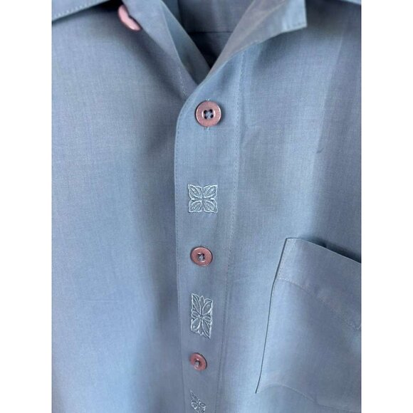 Solitude Men’s Embroidered Button Down Short Sleeve Camp Shirt Blue Size M - Picture 3 of 10